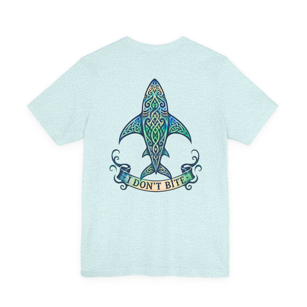 "I Don't Bite" Tribal Shark Graphic T-Shirt.
