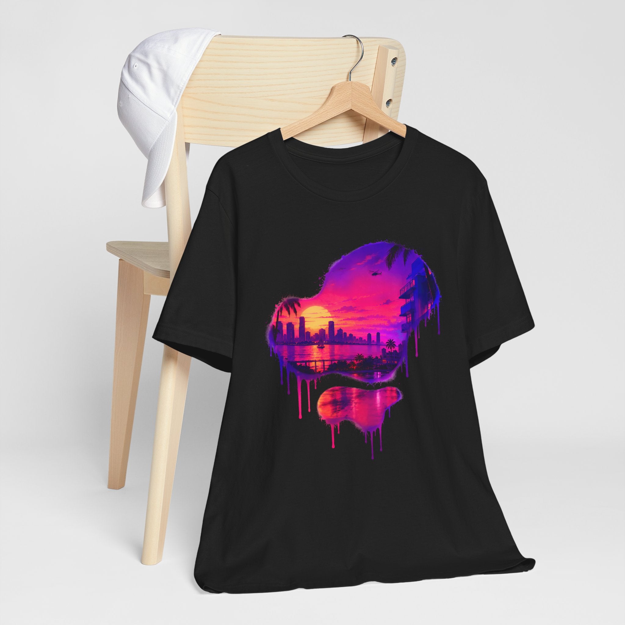 Neon Sunset Dripping Cityscape Graphic Tee.