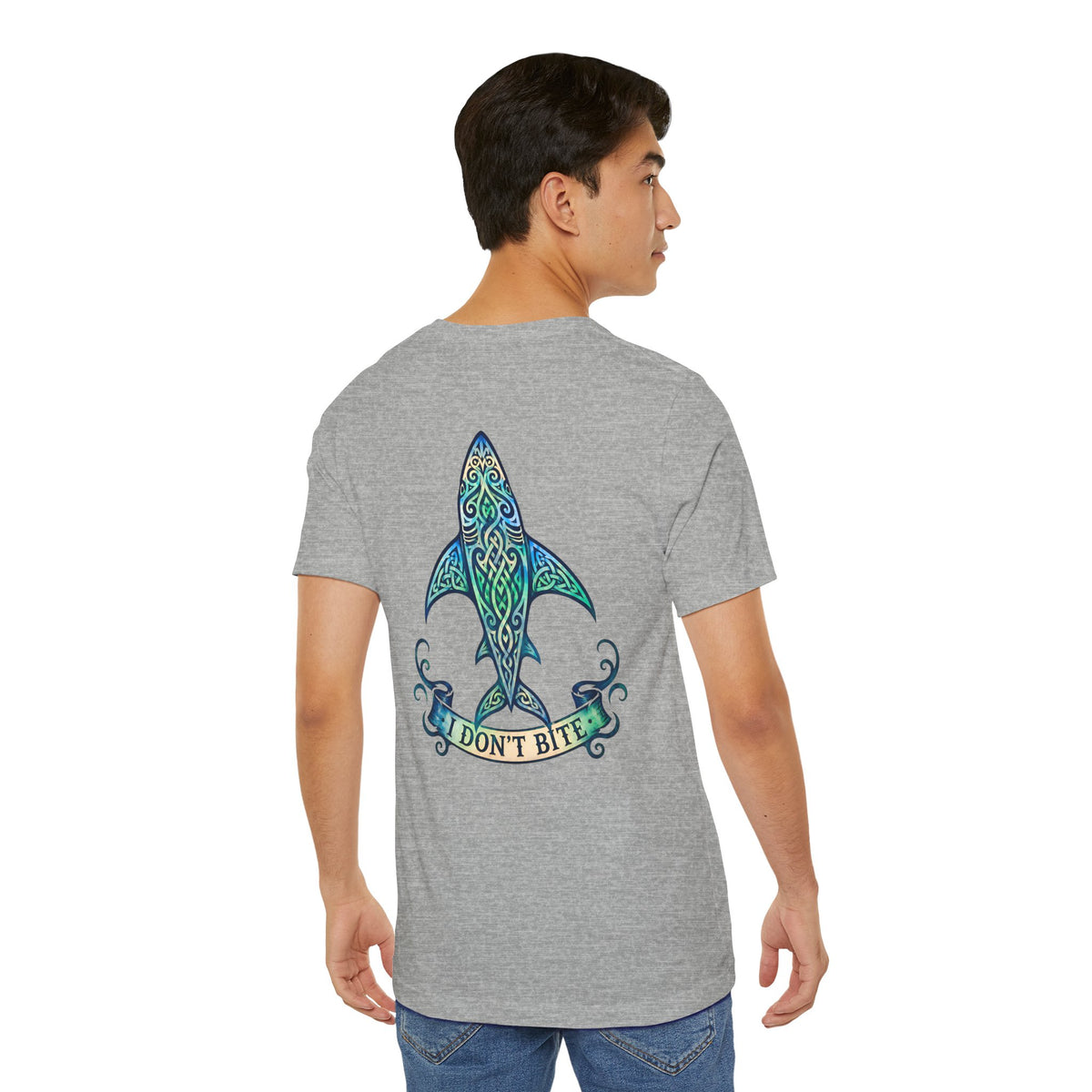 "I Don't Bite" Tribal Shark Graphic T-Shirt.