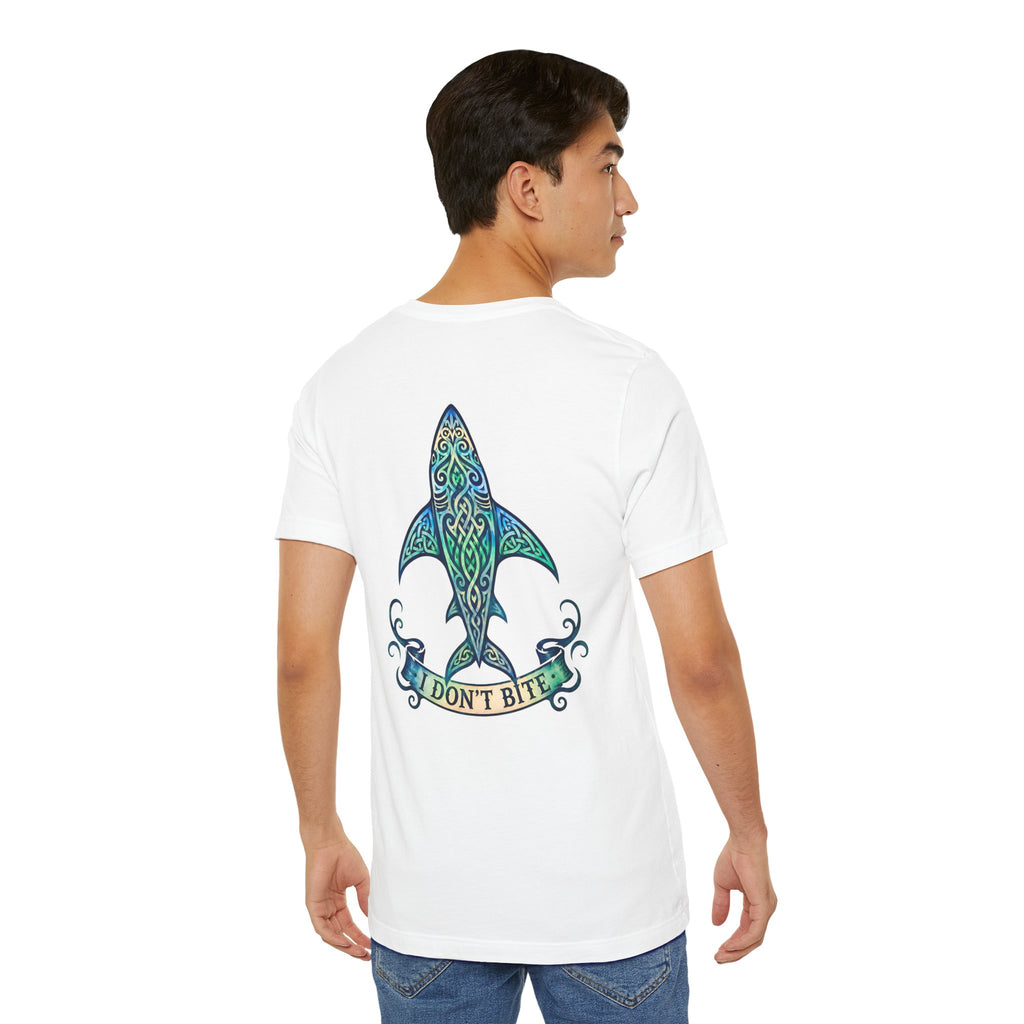 "I Don't Bite" Tribal Shark Graphic T-Shirt.