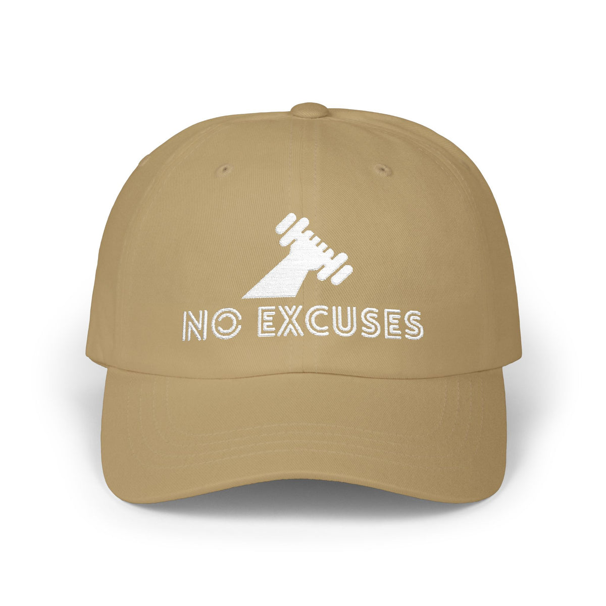 Motivational Fitness Hat with Dumbbell Graphic.