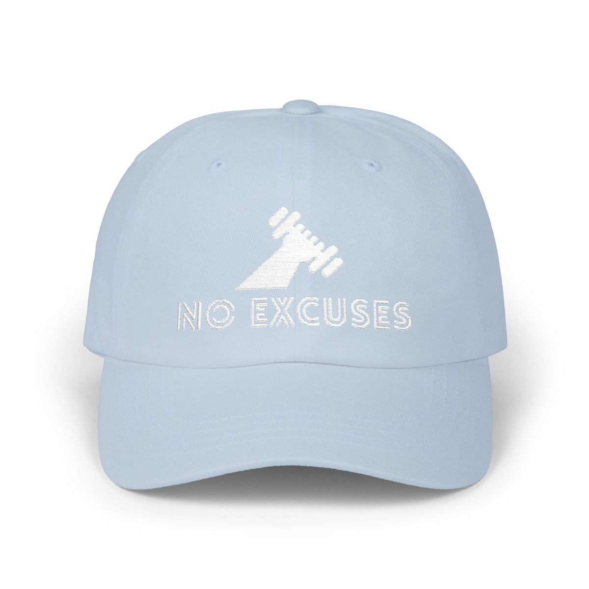 Motivational Fitness Hat with Dumbbell Graphic.