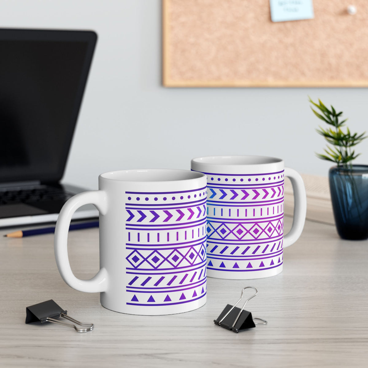 Purple Gradient Tribal Geometric Ceramic Mug (11oz, 15oz).