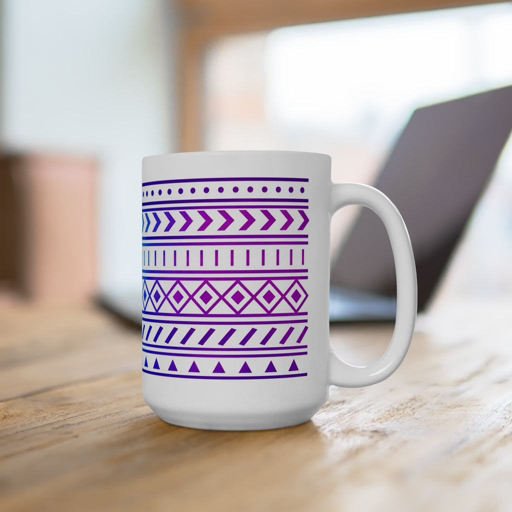 Purple Gradient Tribal Geometric Ceramic Mug (11oz, 15oz).