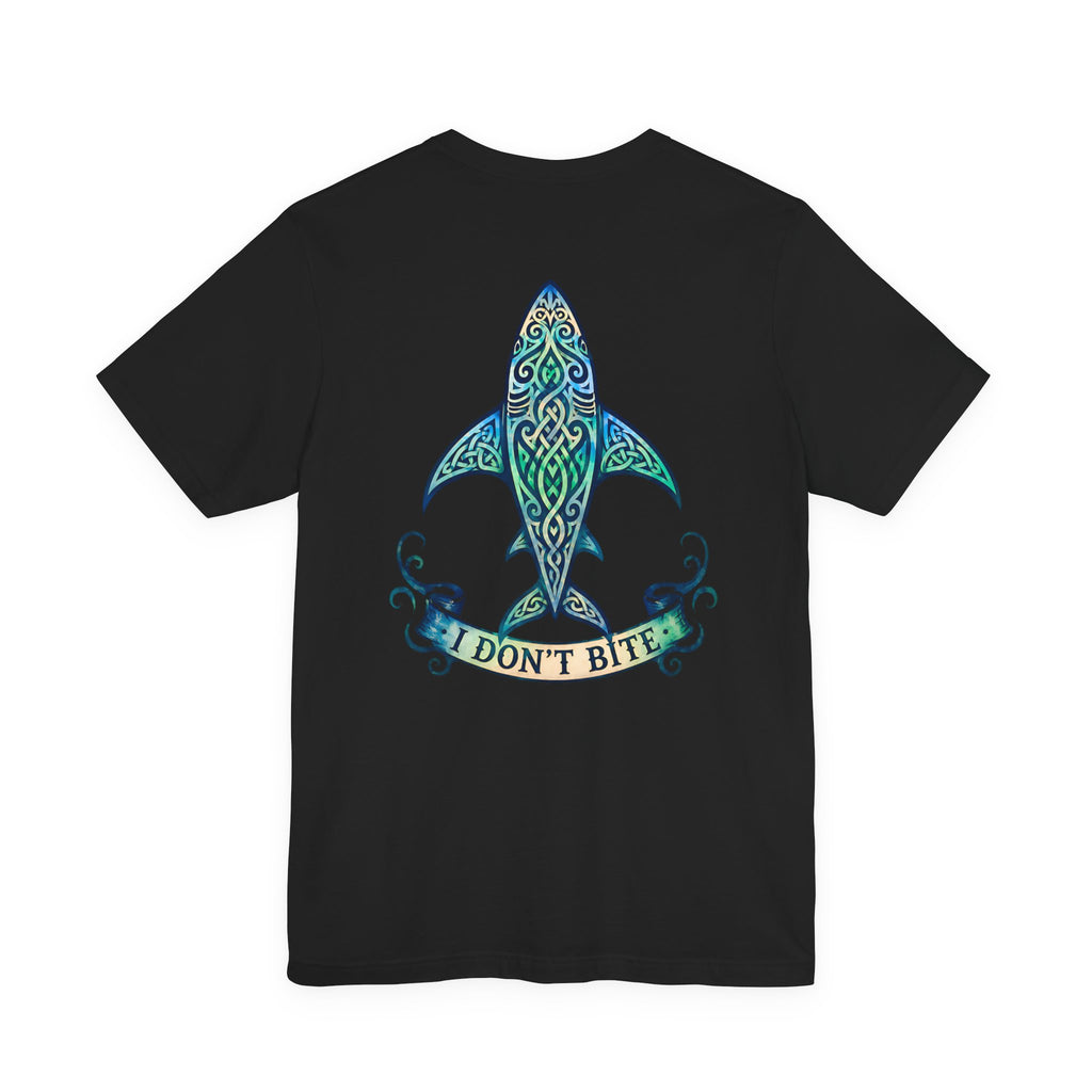 "I Don't Bite" Tribal Shark Graphic T-Shirt.