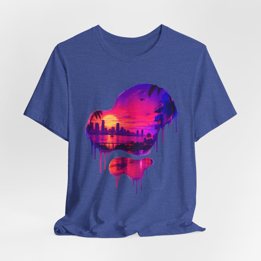 Neon Sunset Dripping Cityscape Graphic Tee.