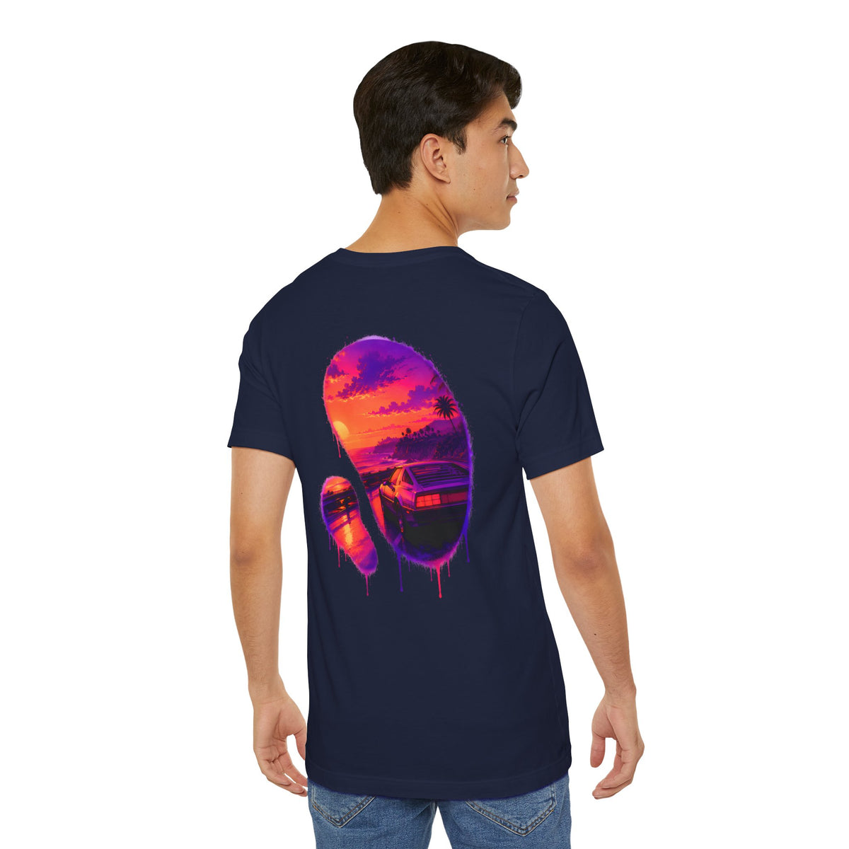 Neon Sunset Dripping Cityscape Graphic Tee.