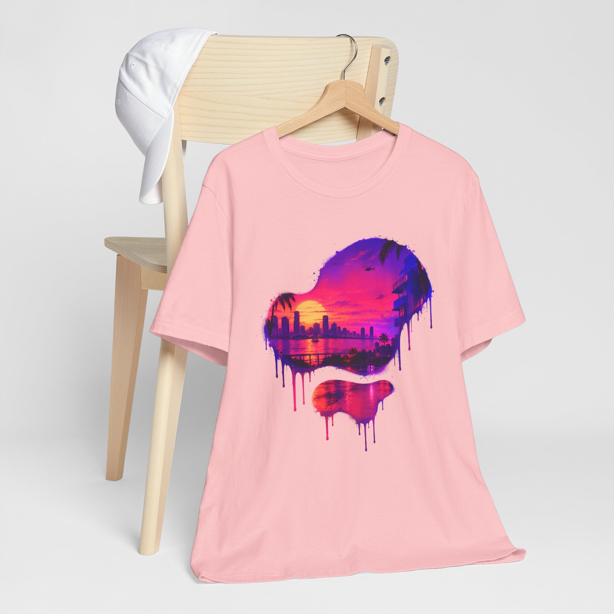 Neon Sunset Dripping Cityscape Graphic Tee.