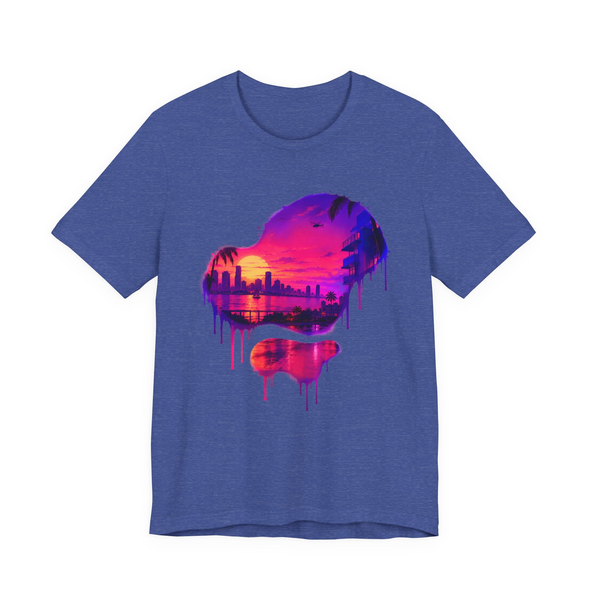 Neon Sunset Dripping Cityscape Graphic Tee.