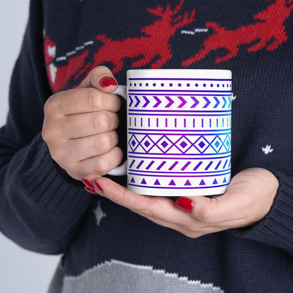 Purple Gradient Tribal Geometric Ceramic Mug (11oz, 15oz).
