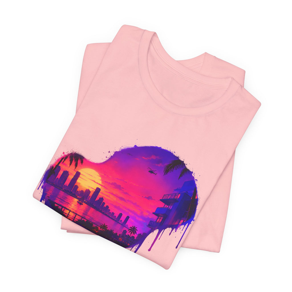 Neon Sunset Dripping Cityscape Graphic Tee.