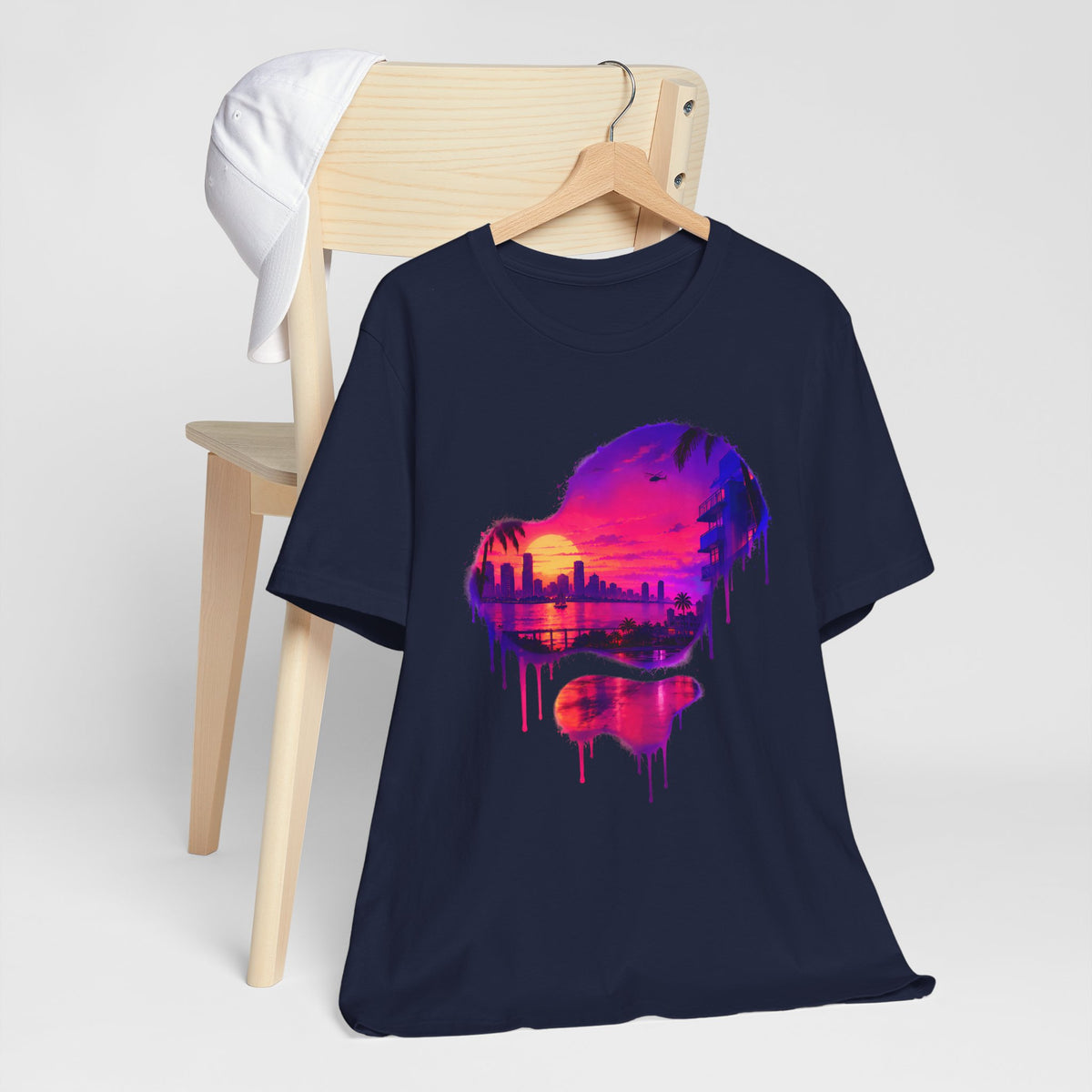 Neon Sunset Dripping Cityscape Graphic Tee.