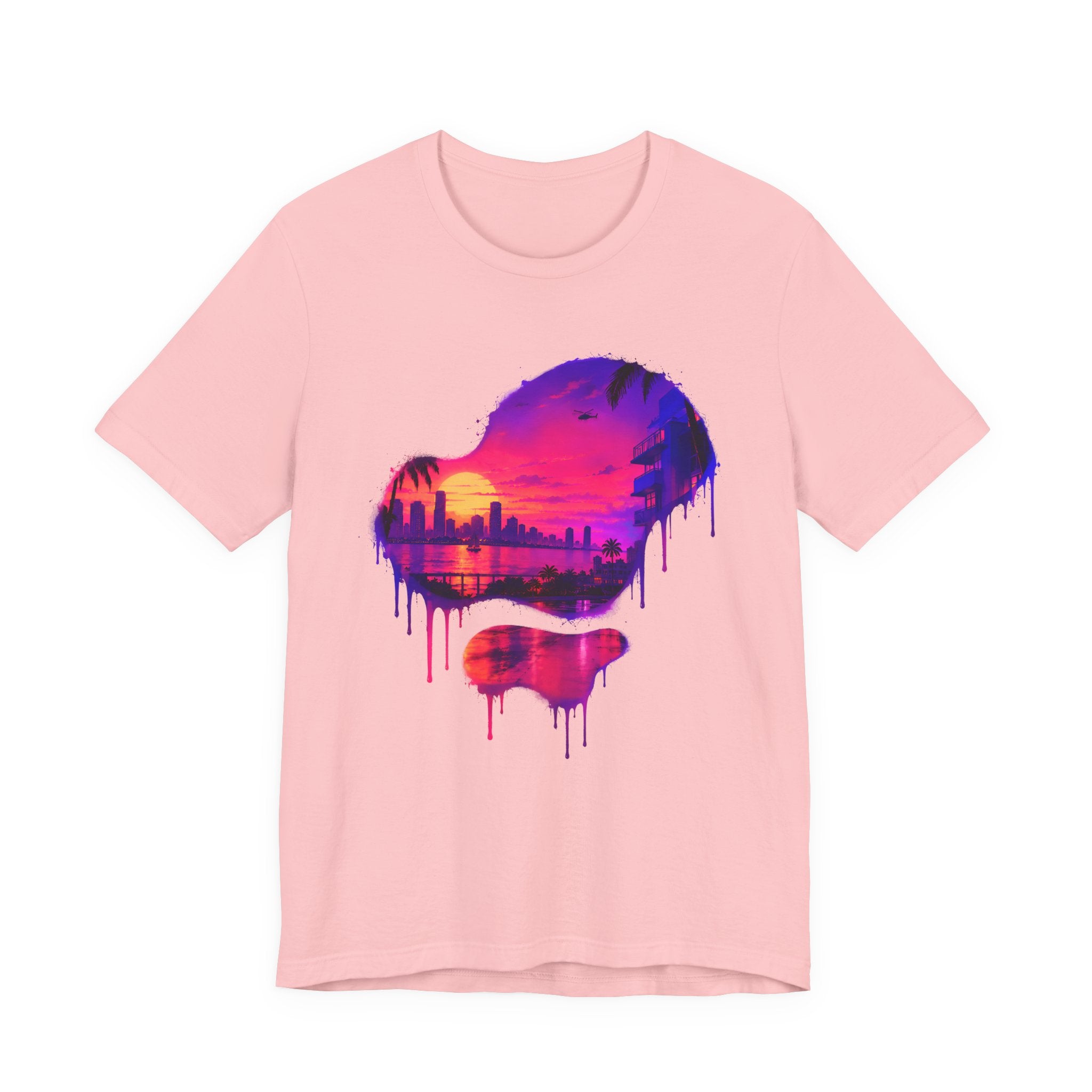 Neon Sunset Dripping Cityscape Graphic Tee.