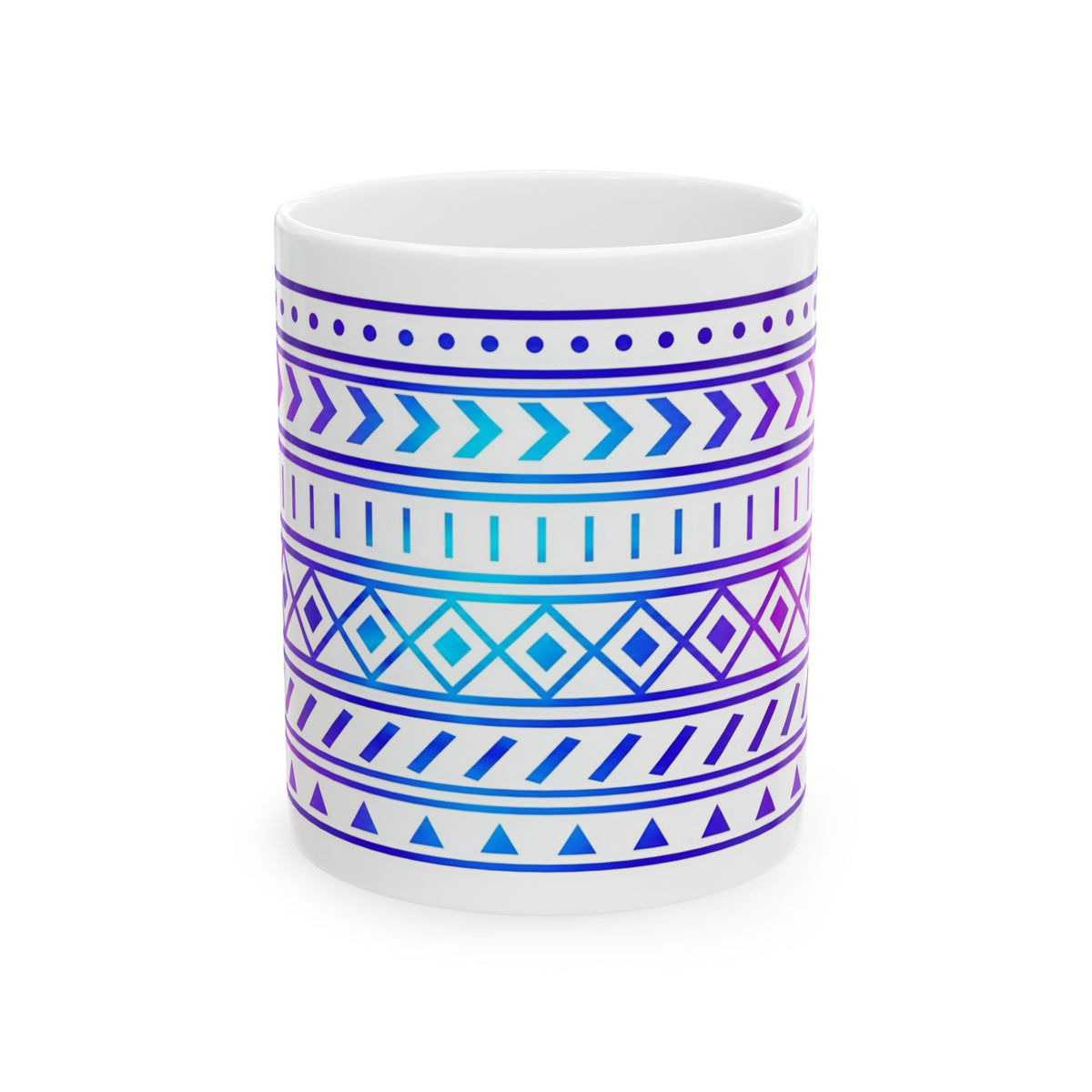 Purple Gradient Tribal Geometric Ceramic Mug (11oz, 15oz).