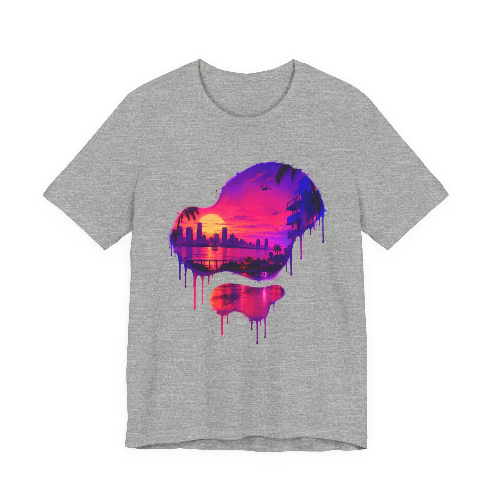Neon Sunset Dripping Cityscape Graphic Tee.