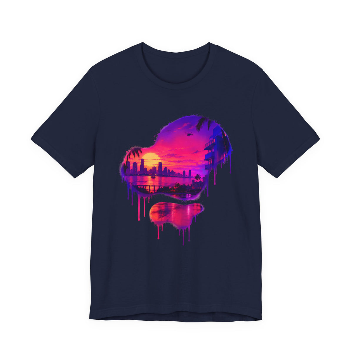Neon Sunset Dripping Cityscape Graphic Tee.