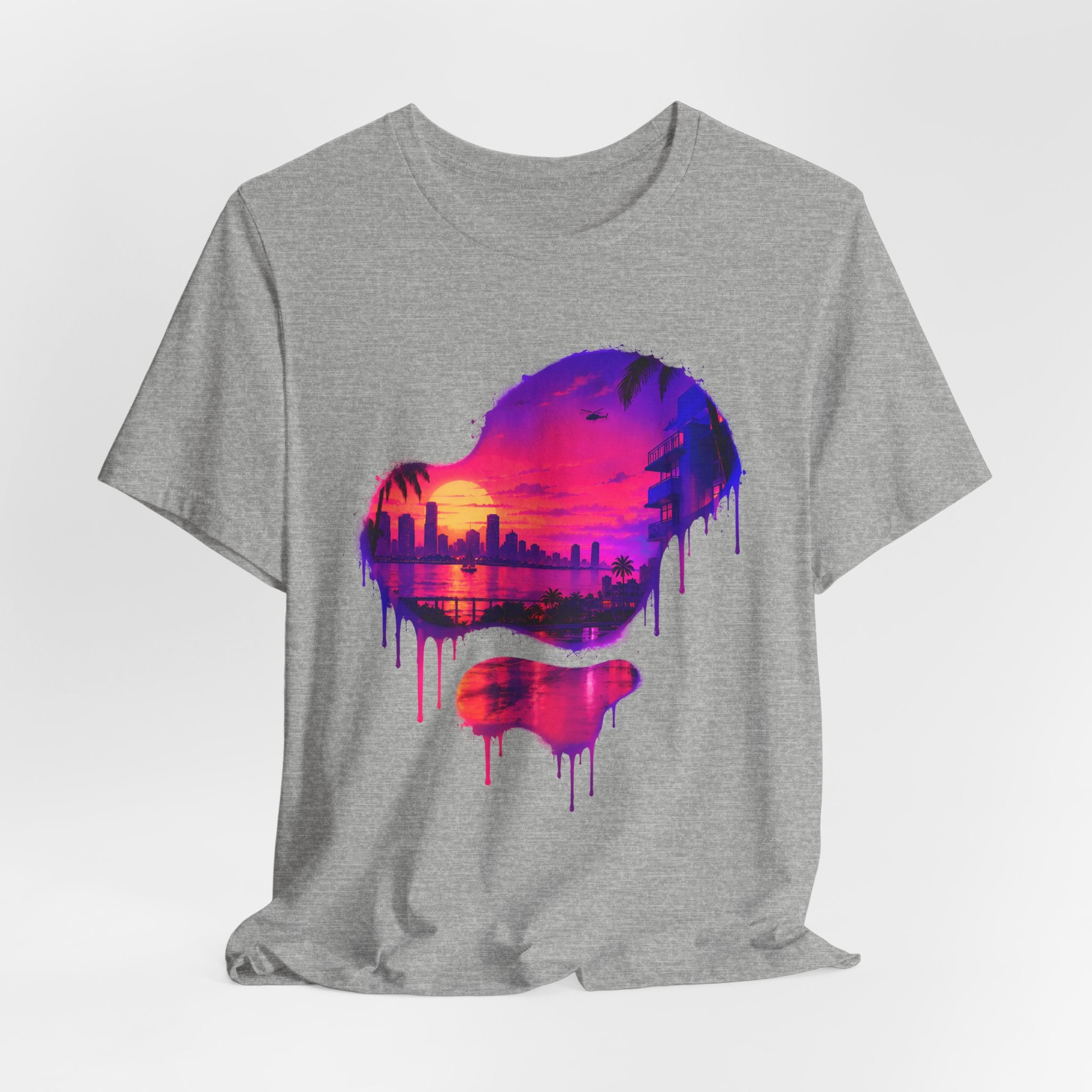 Neon Sunset Dripping Cityscape Graphic Tee.