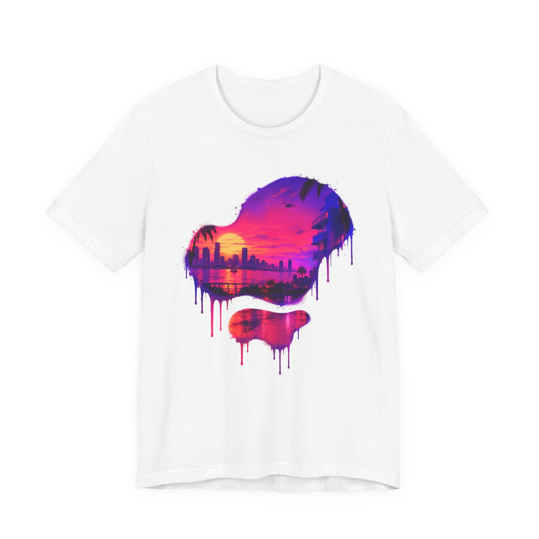 Neon Sunset Dripping Cityscape Graphic Tee.