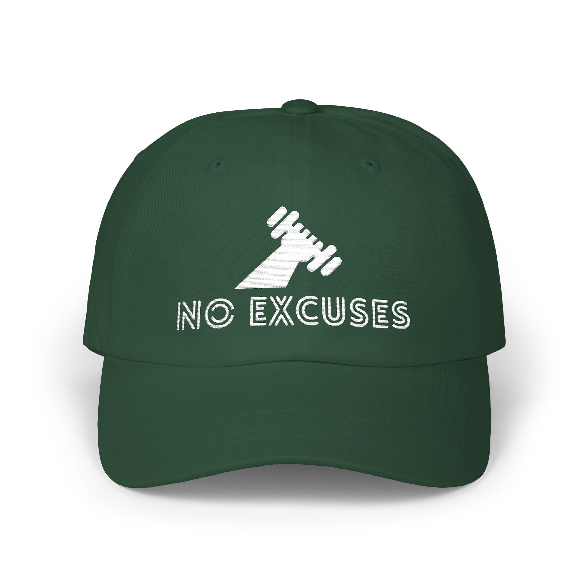 Motivational Fitness Hat with Dumbbell Graphic.