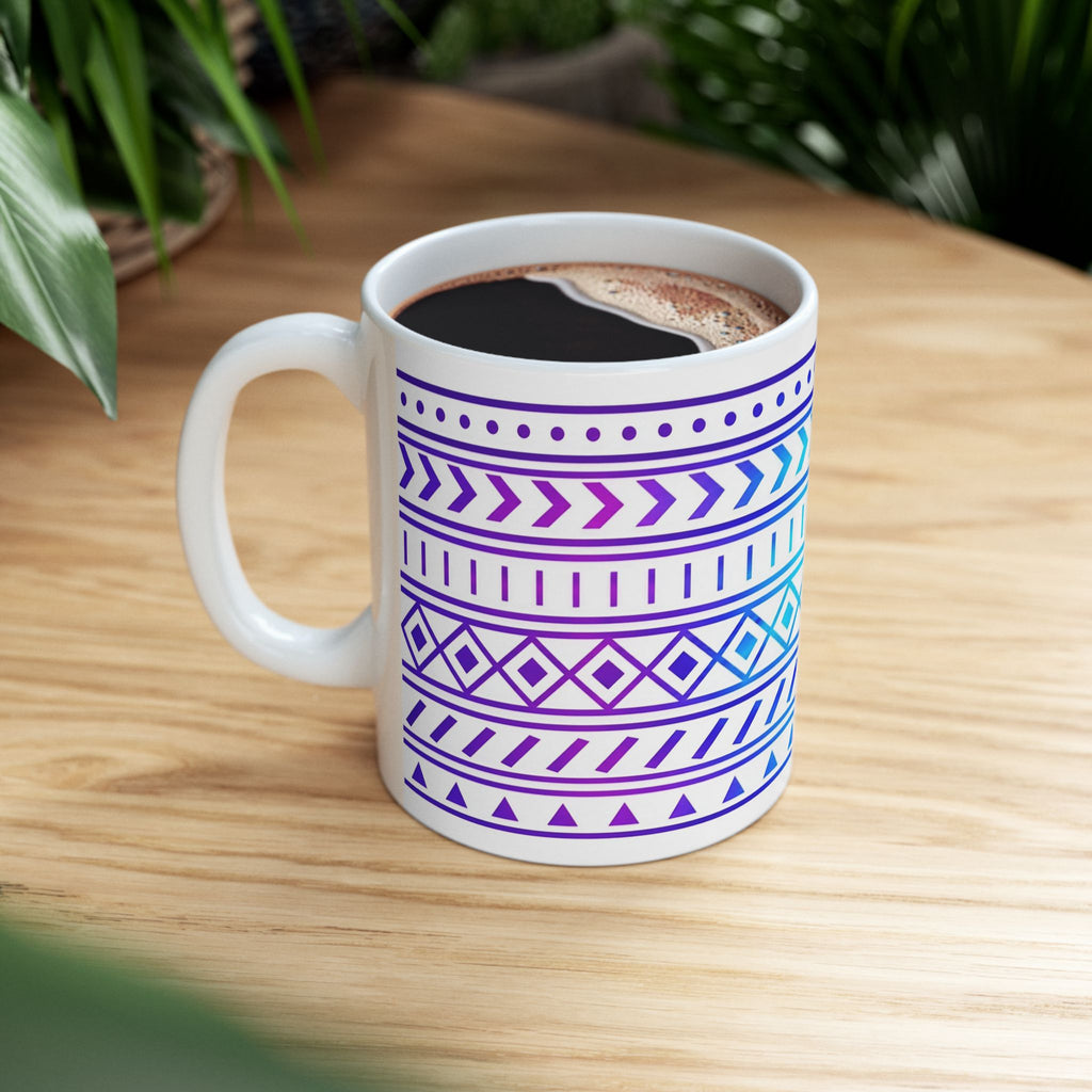 Purple Gradient Tribal Geometric Ceramic Mug (11oz, 15oz).