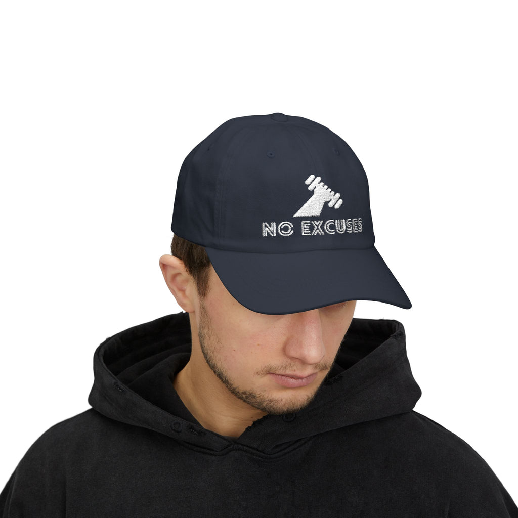 Motivational Fitness Hat with Dumbbell Graphic.