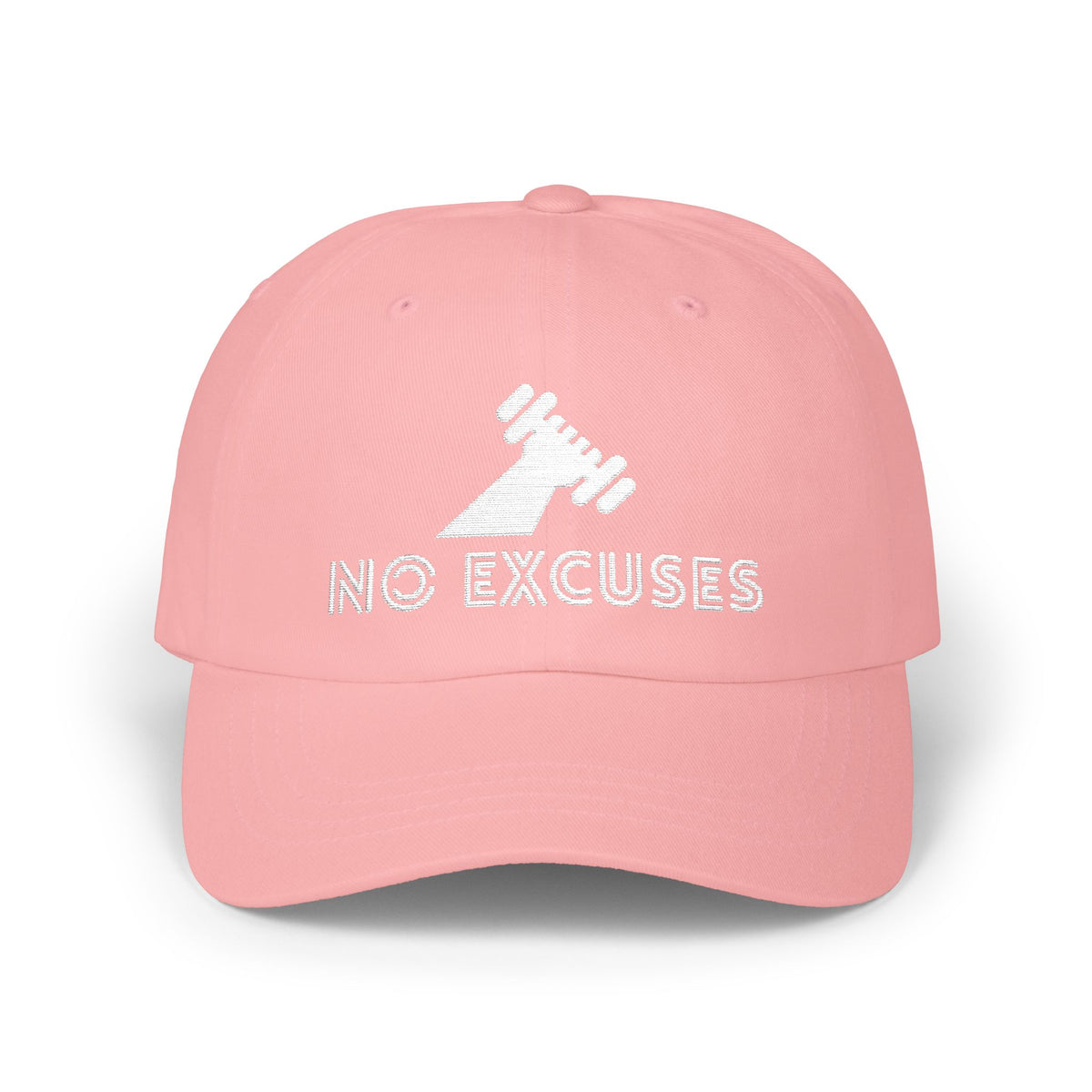 Motivational Fitness Hat with Dumbbell Graphic.