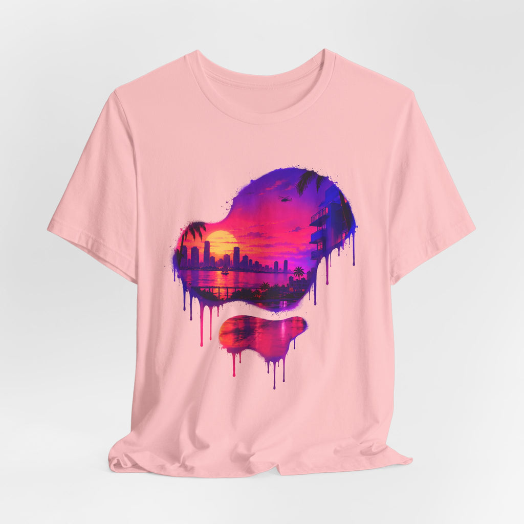 Neon Sunset Dripping Cityscape Graphic Tee.