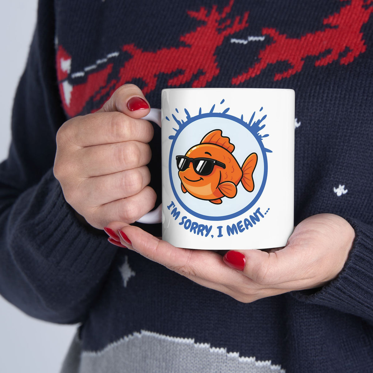 Cool Goldfish "Glu Glu Glu" Ceramic Mug (11oz, 15oz).