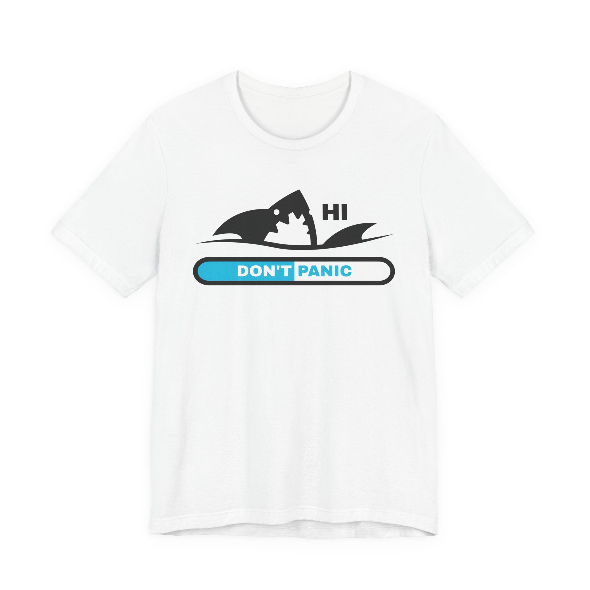 "Don't Panic" Shark Progress Bar Graphic T-Shirt.