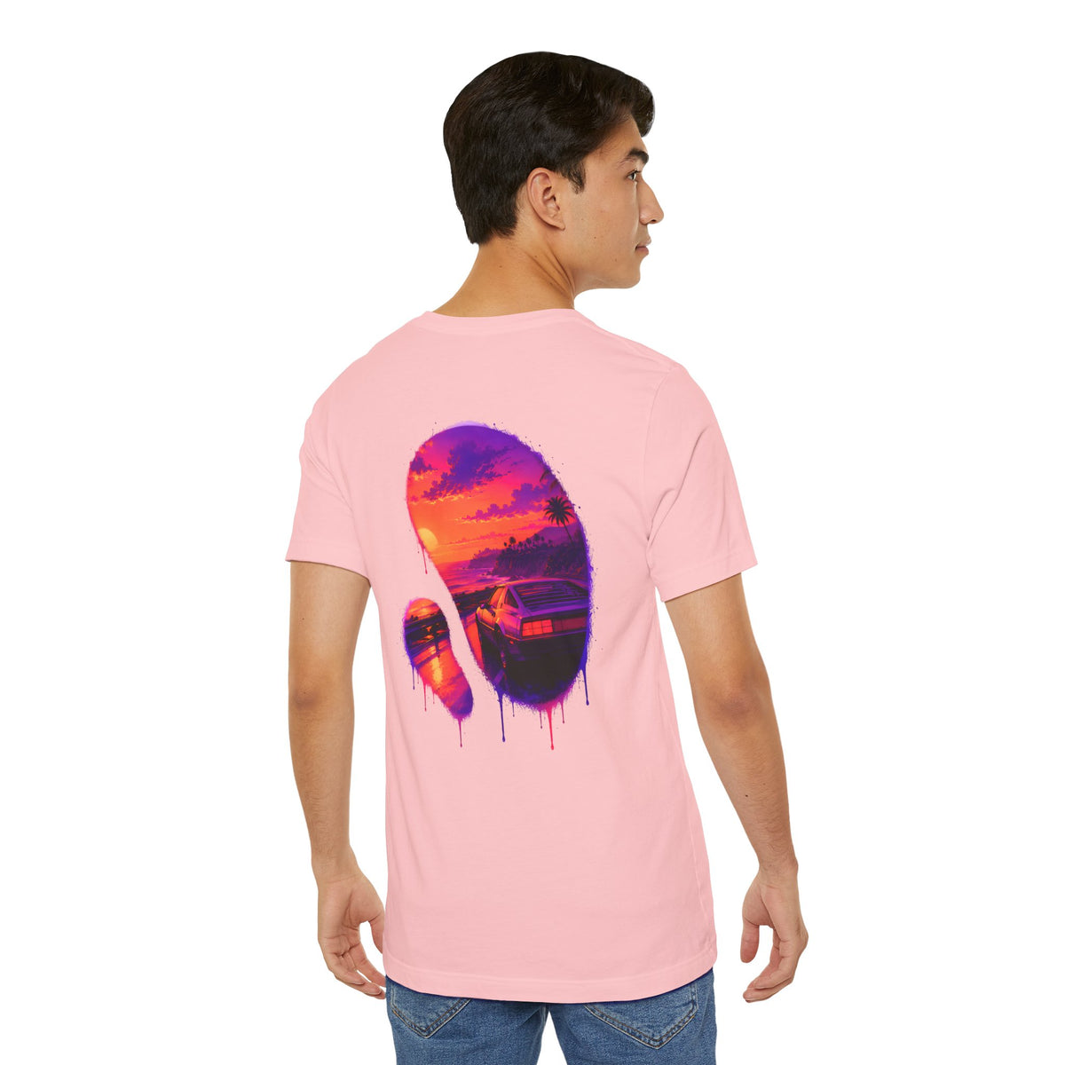Neon Sunset Dripping Cityscape Graphic Tee.