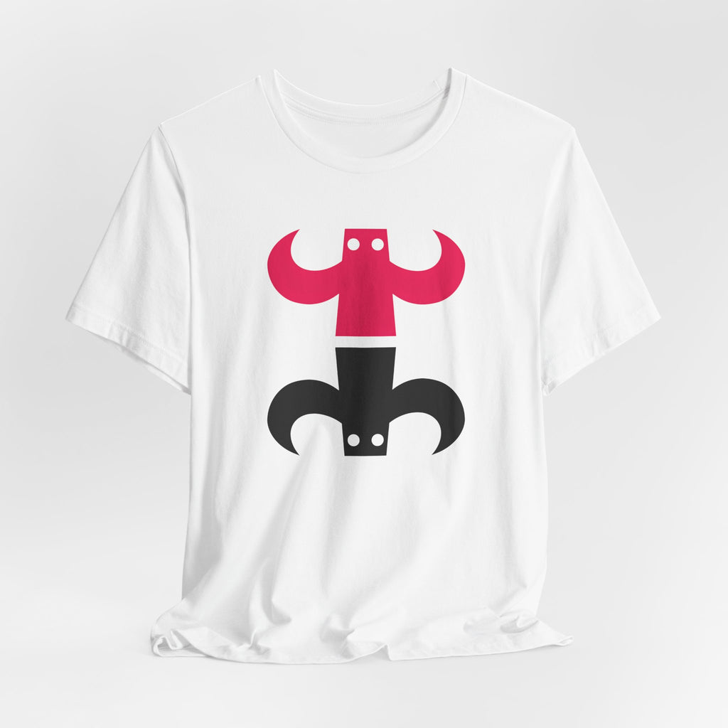 Camiseta gráfica de figuras minimalistas.