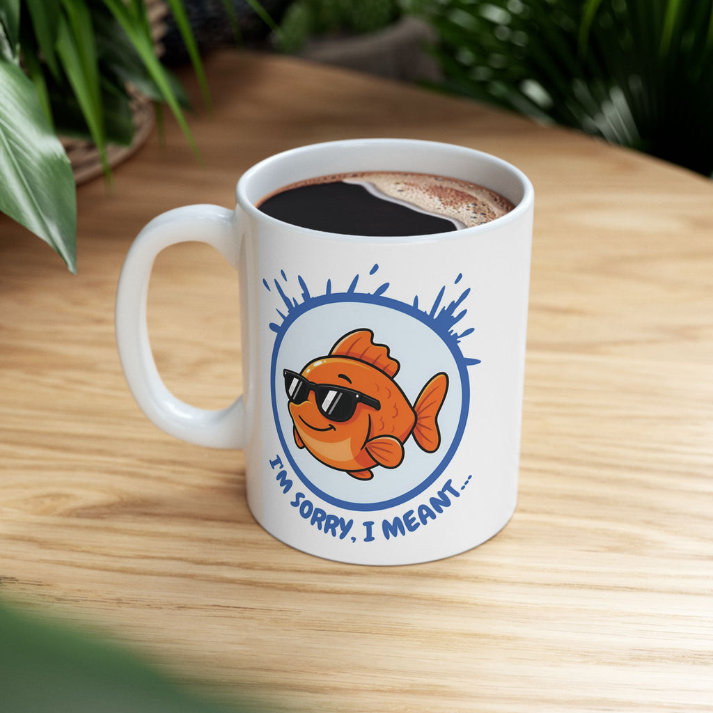 Cool Goldfish "Glu Glu Glu" Ceramic Mug (11oz, 15oz).
