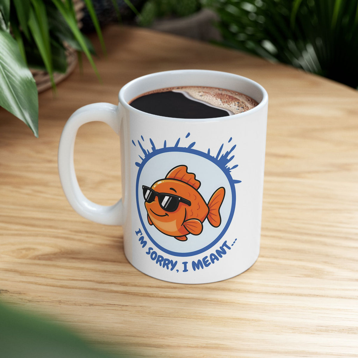 Cool Goldfish "Glu Glu Glu" Ceramic Mug (11oz, 15oz).
