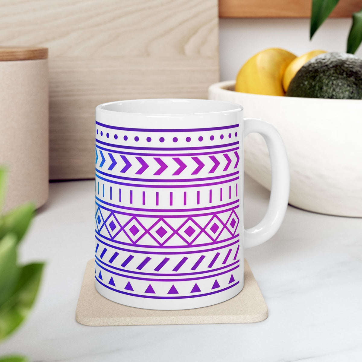 Purple Gradient Tribal Geometric Ceramic Mug (11oz, 15oz).