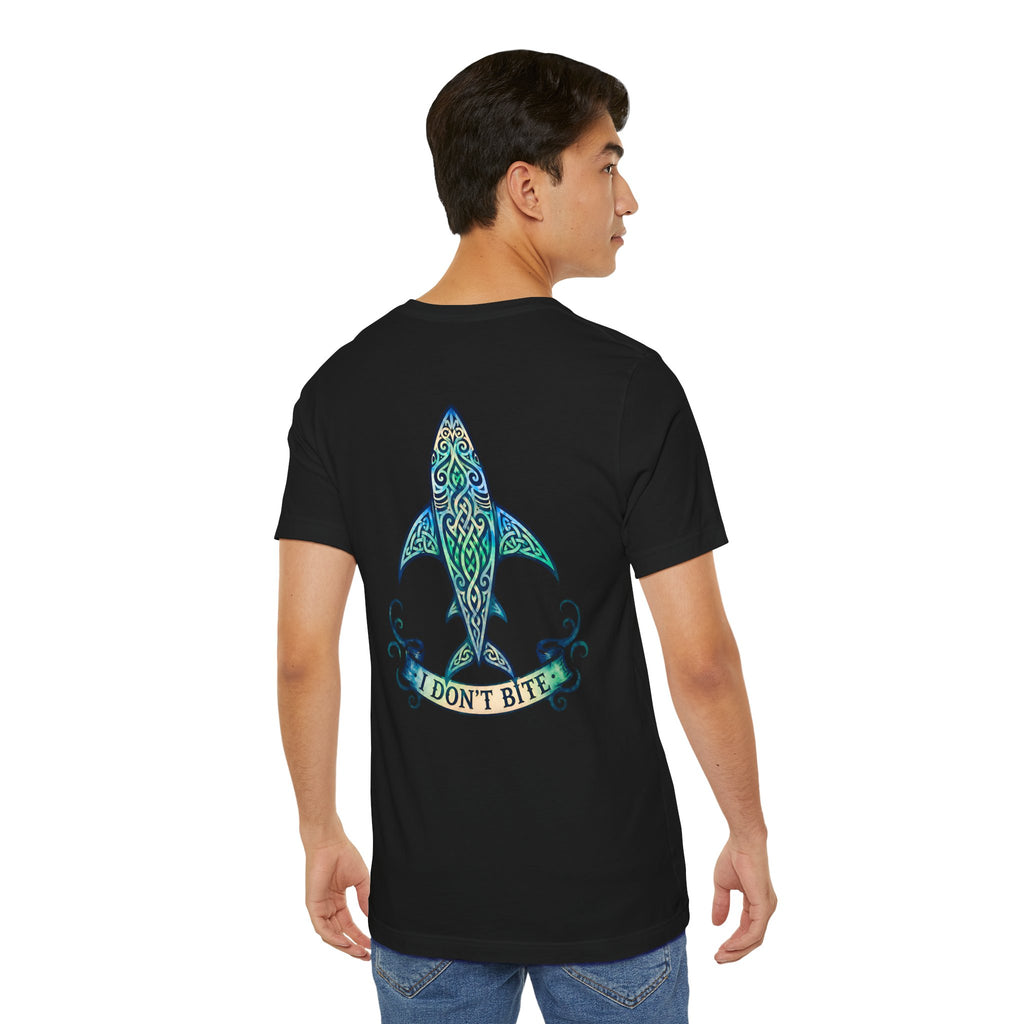 "I Don't Bite" Tribal Shark Graphic T-Shirt.