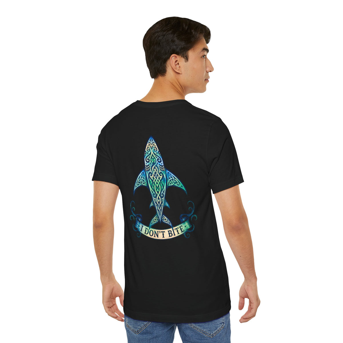 "I Don't Bite" Tribal Shark Graphic T-Shirt.