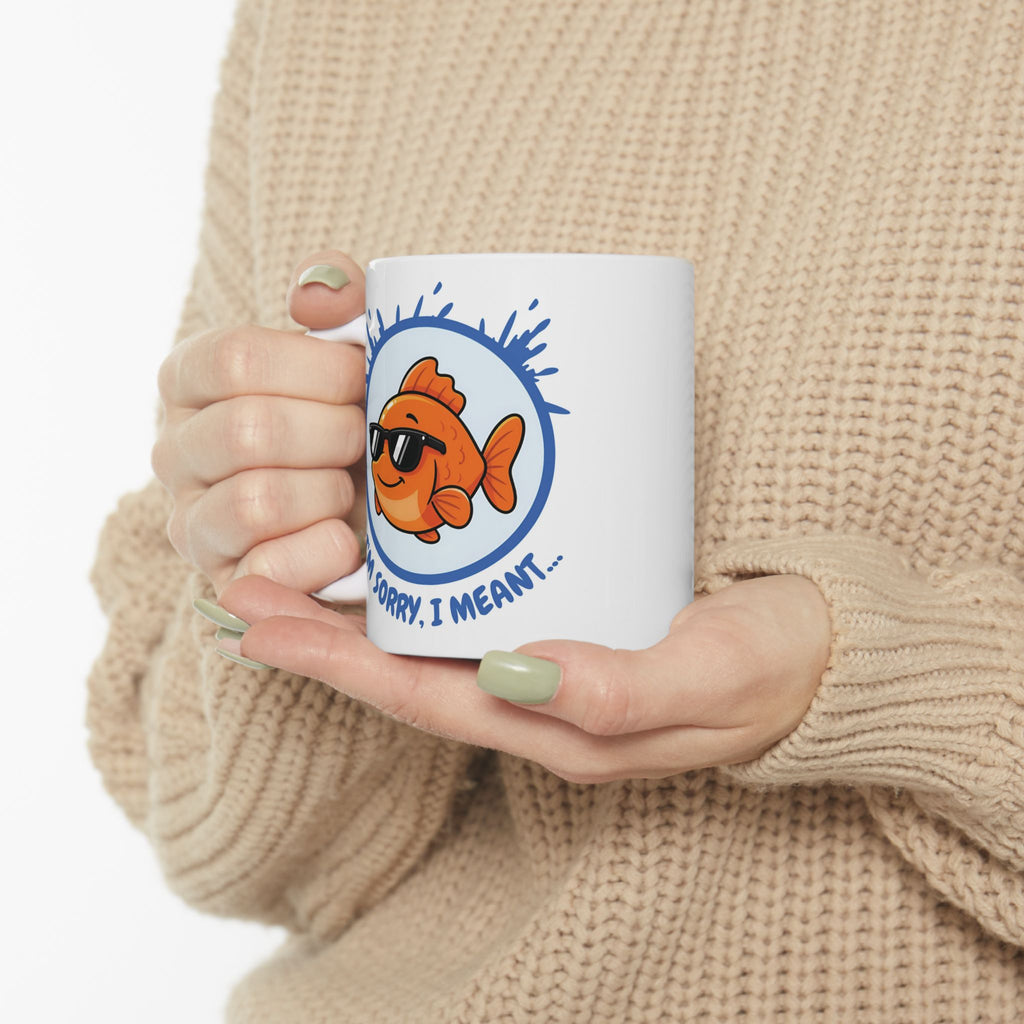 Cool Goldfish "Glu Glu Glu" Ceramic Mug (11oz, 15oz).