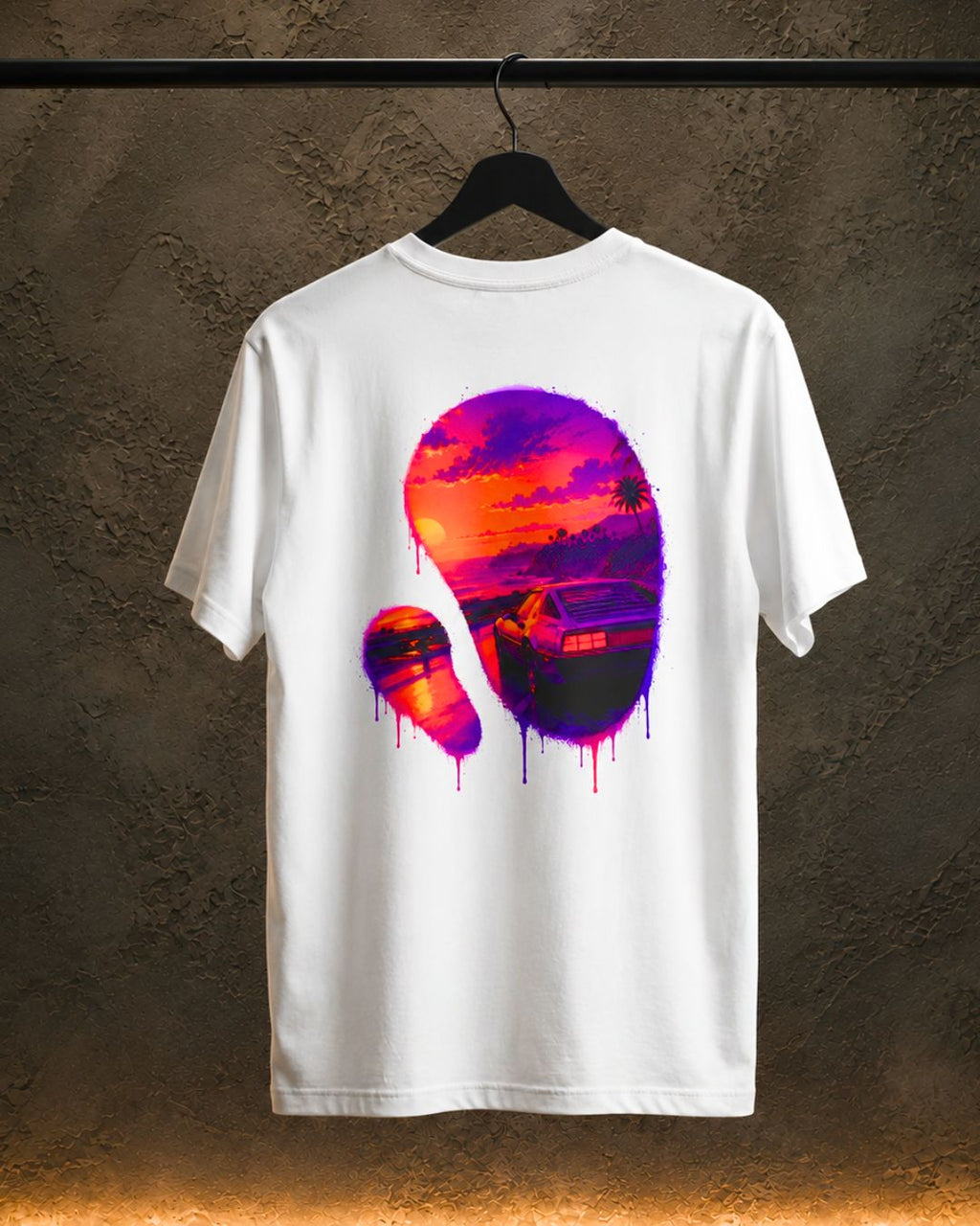 Neon Sunset Dripping Cityscape Graphic Tee.