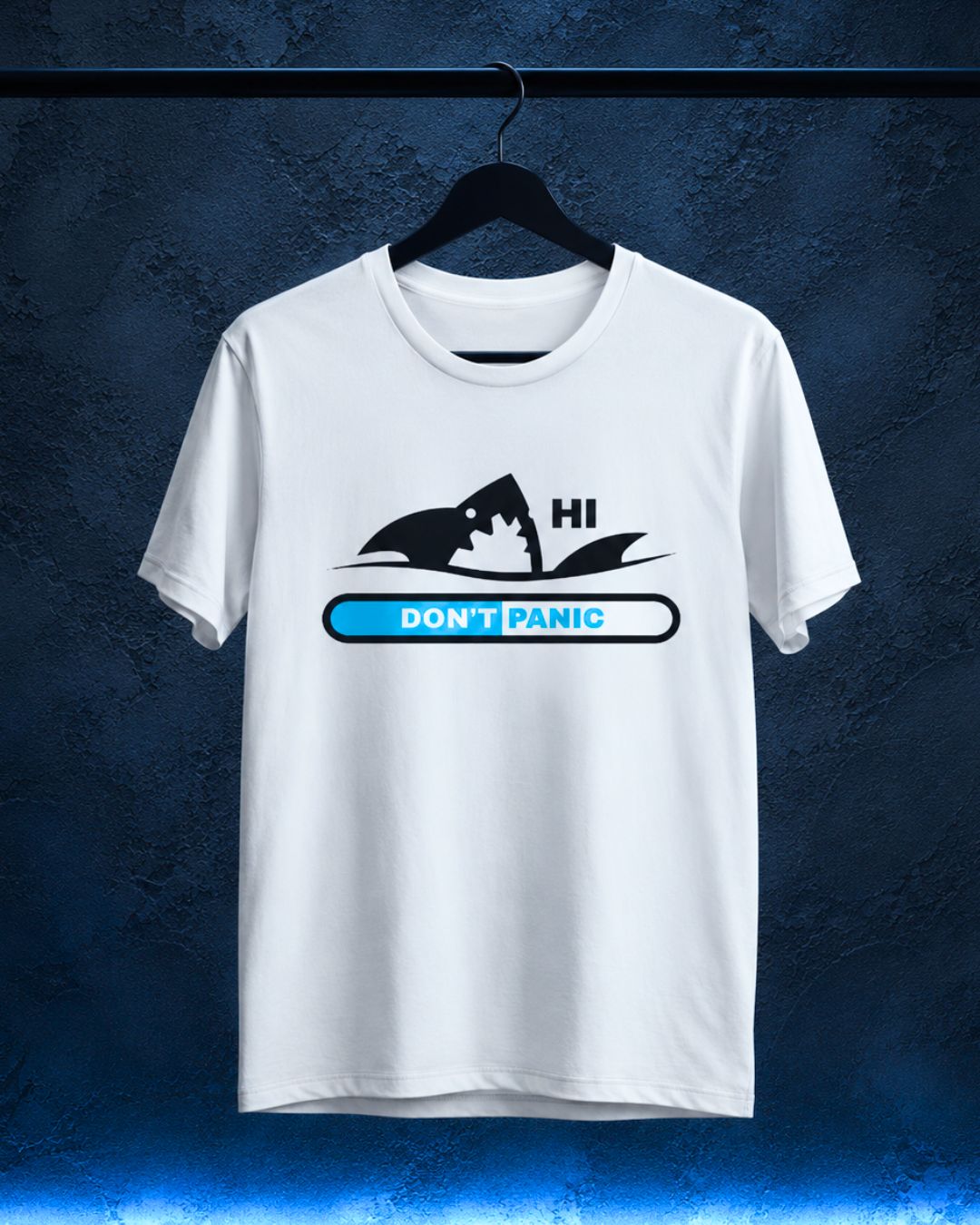 "Don't Panic" Shark Progress Bar Graphic T-Shirt.