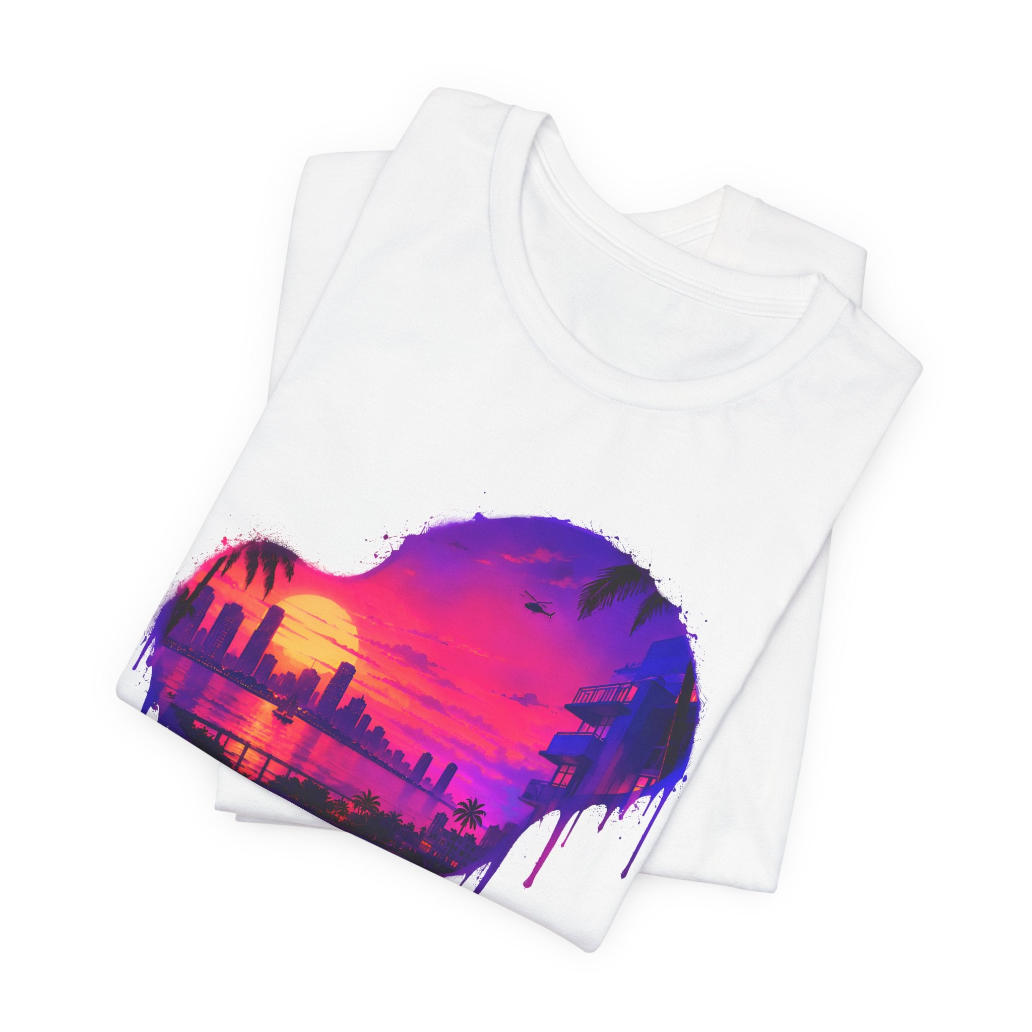 Neon Sunset Dripping Cityscape Graphic Tee.
