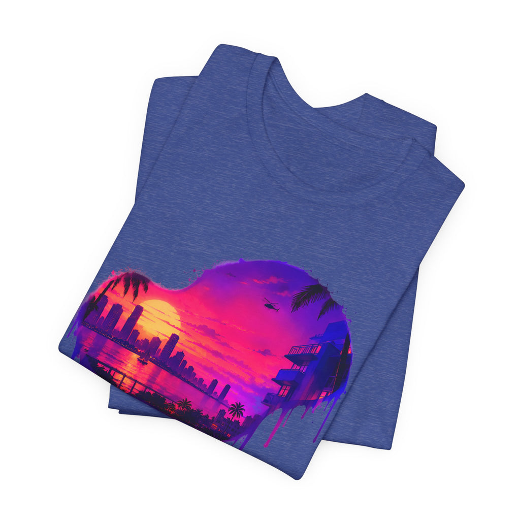 Neon Sunset Dripping Cityscape Graphic Tee.