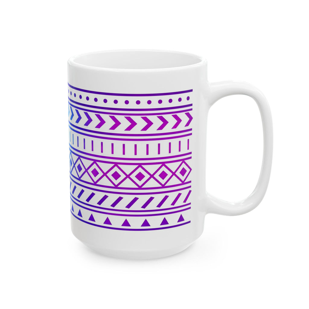 Purple Gradient Tribal Geometric Ceramic Mug (11oz, 15oz).