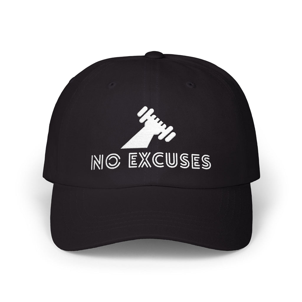 Motivational Fitness Hat with Dumbbell Graphic.