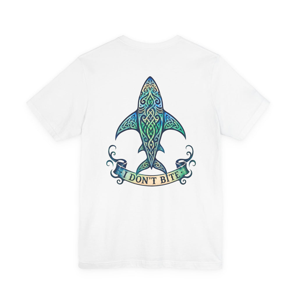 "I Don't Bite" Tribal Shark Graphic T-Shirt.