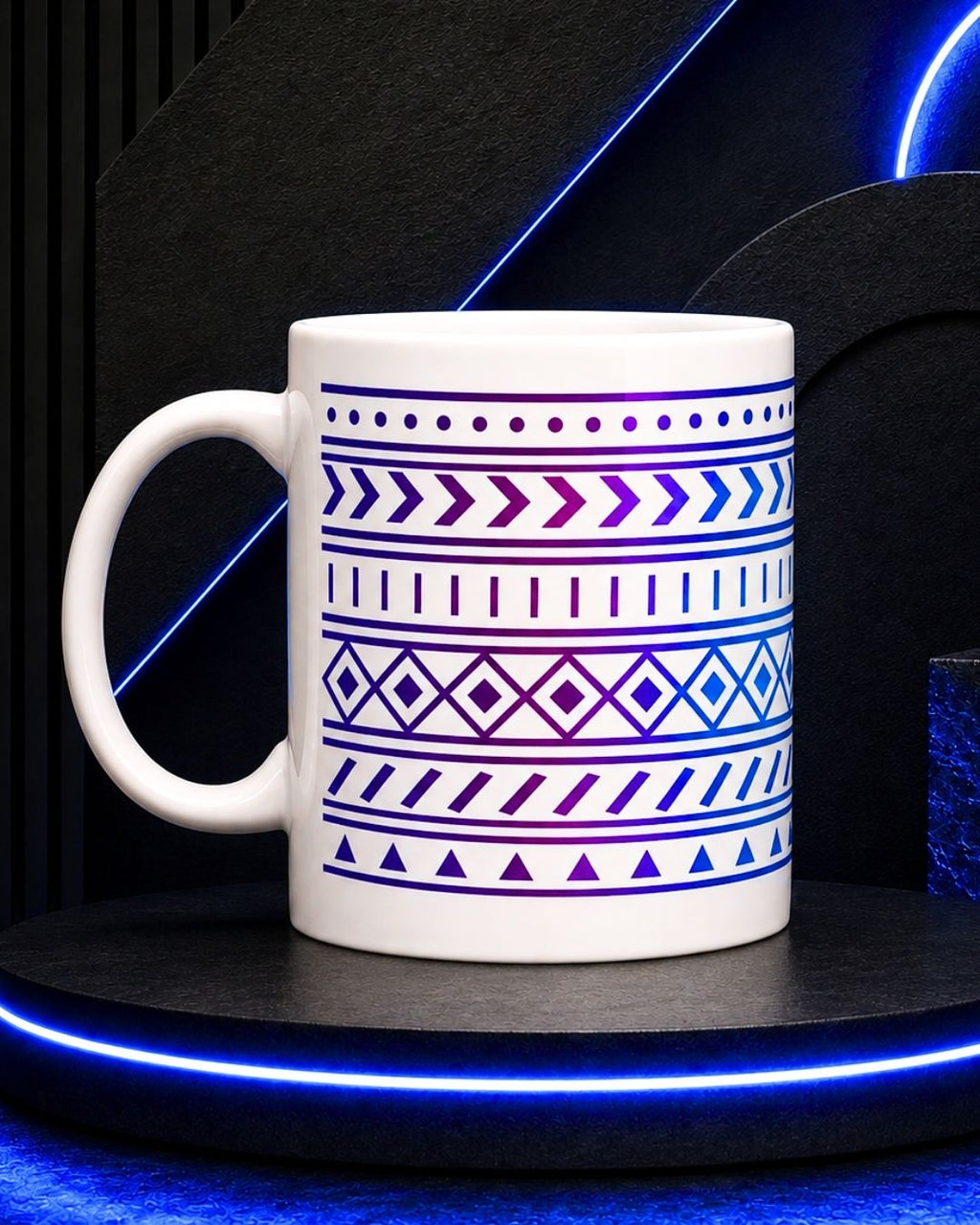 Purple Gradient Tribal Geometric Ceramic Mug (11oz, 15oz).