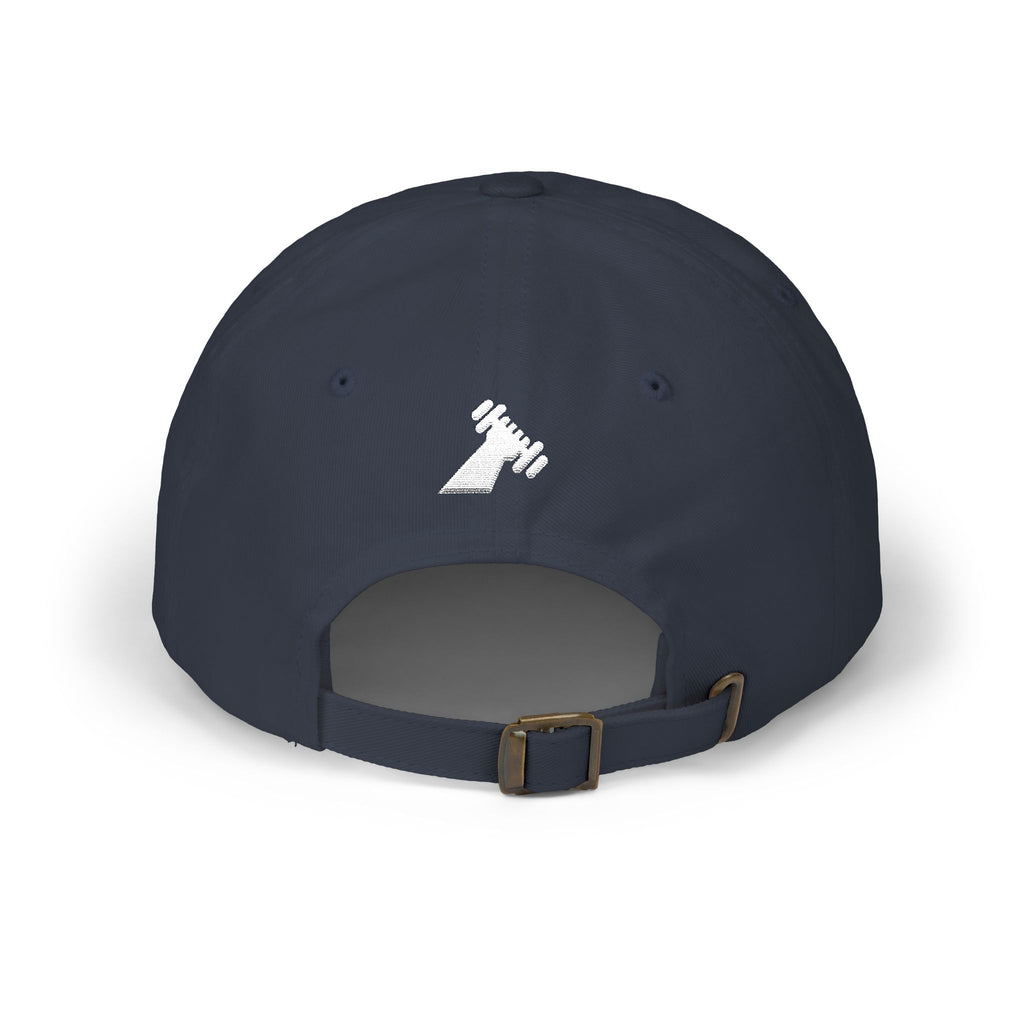 Motivational Fitness Hat with Dumbbell Graphic.