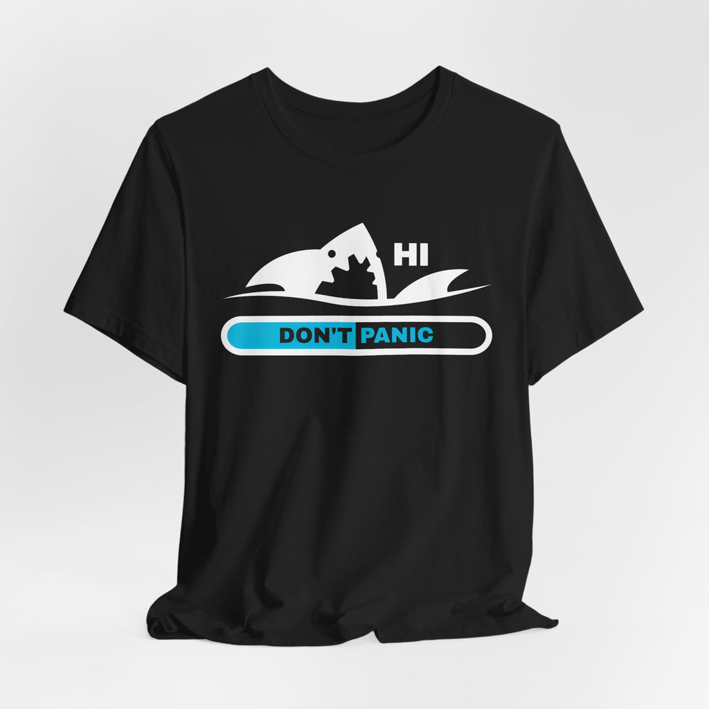 "Don't Panic" Shark Progress Bar Graphic T-Shirt.