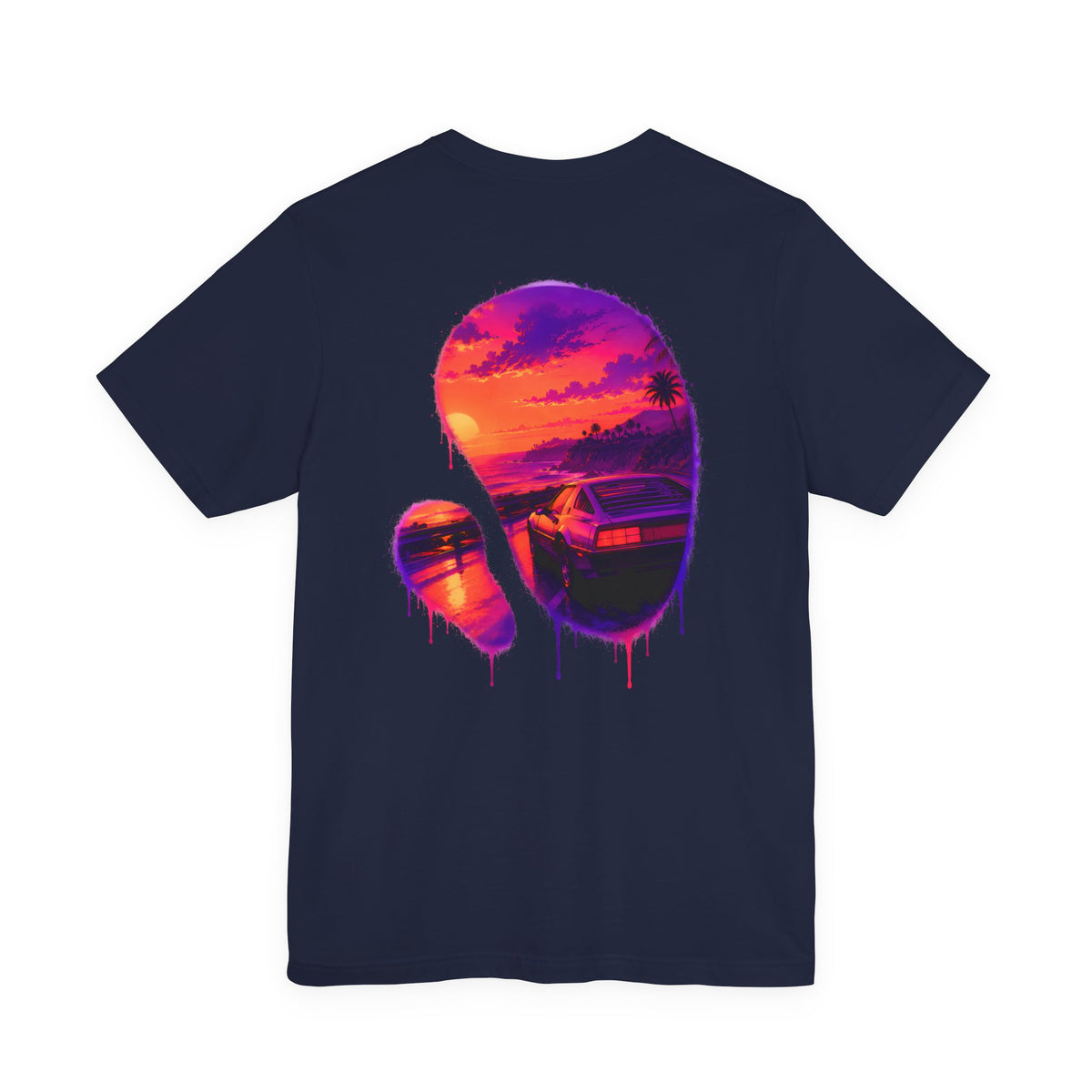 Neon Sunset Dripping Cityscape Graphic Tee.