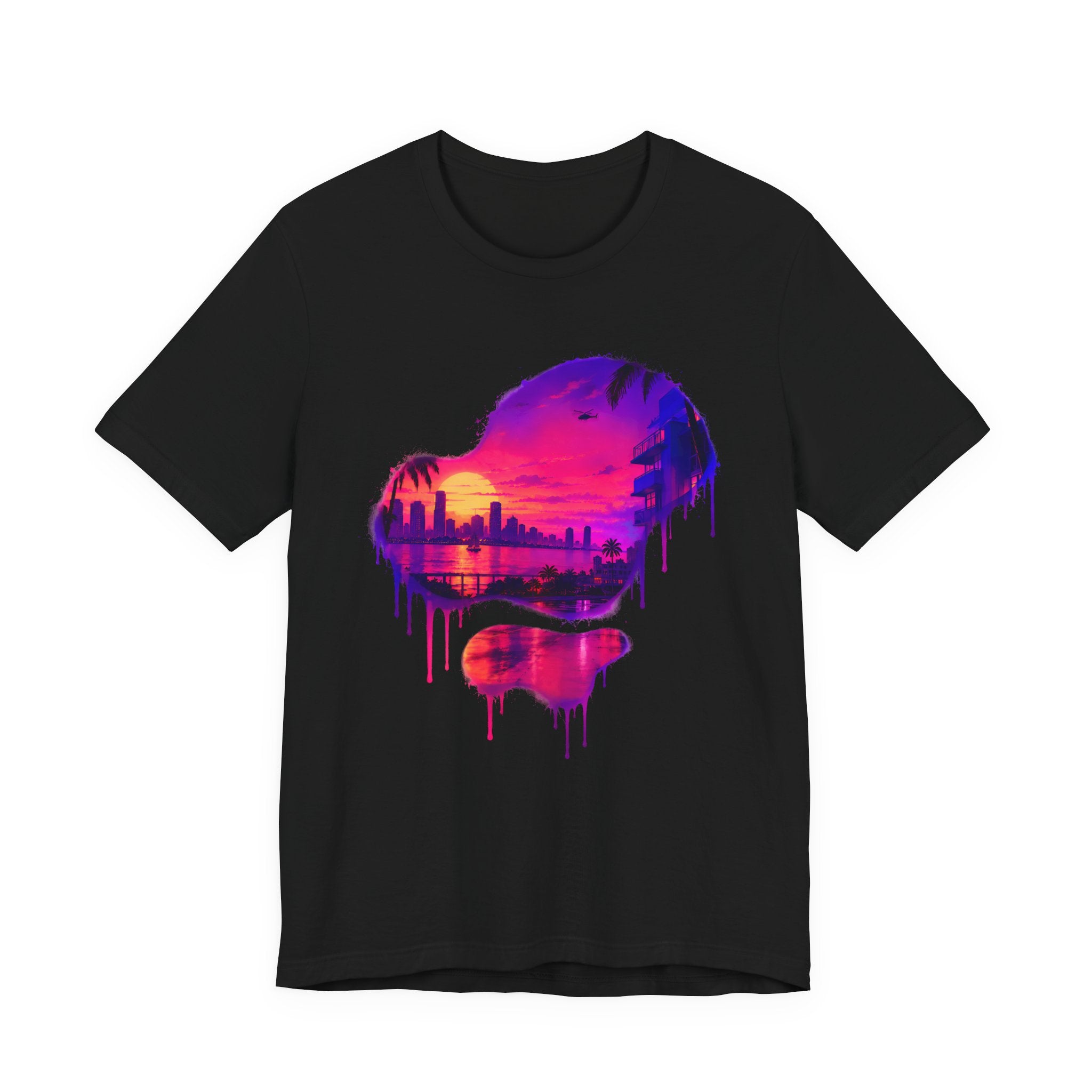 Neon Sunset Dripping Cityscape Graphic Tee.