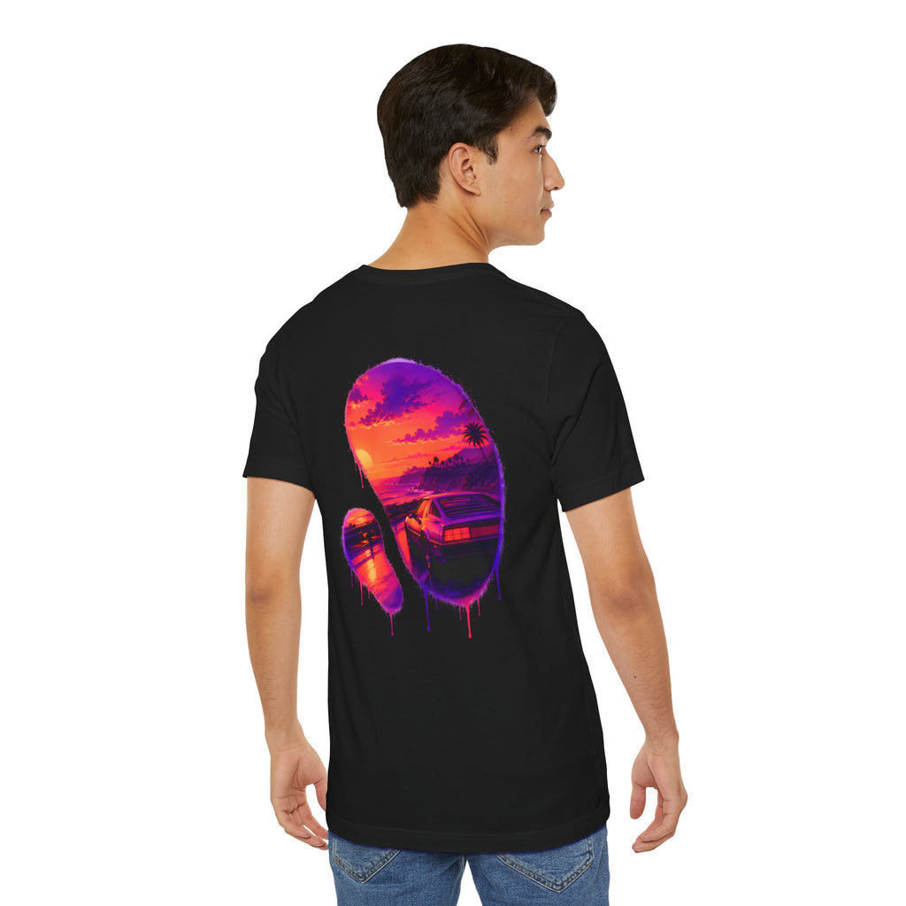 Neon Sunset Dripping Cityscape Graphic Tee.